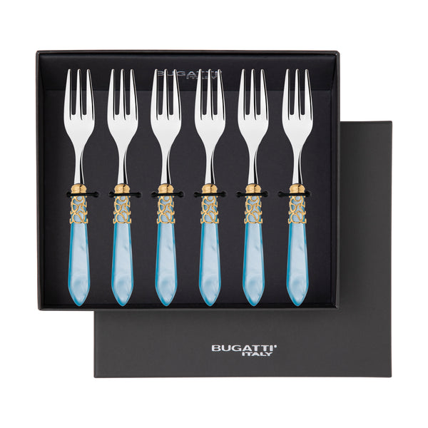 Melodia Gold Cocktail / Cake Fork Set in gift box - Sky Blue