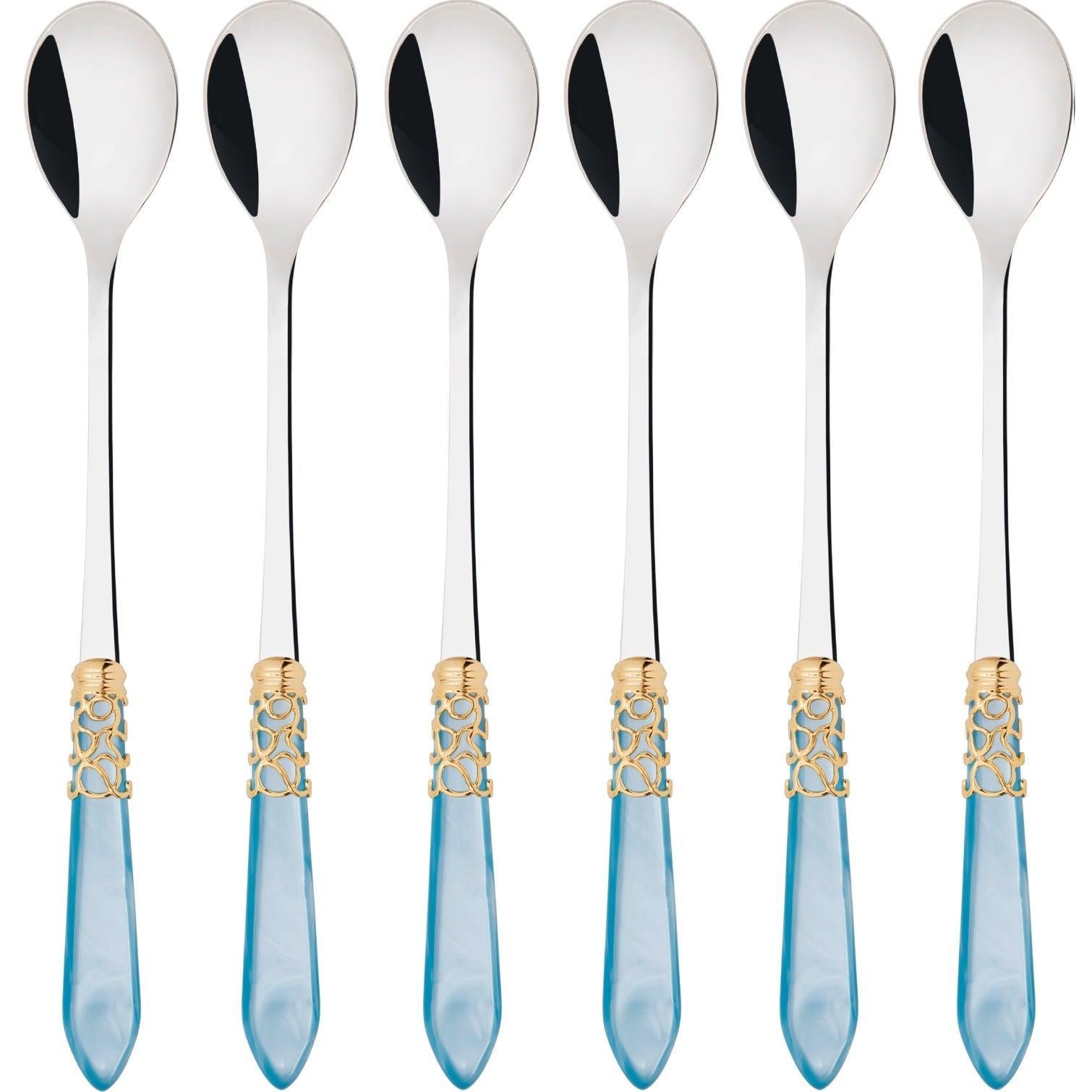 Melodia Gold Ice Tea / Cocktail Spoon Set - Sky Blue