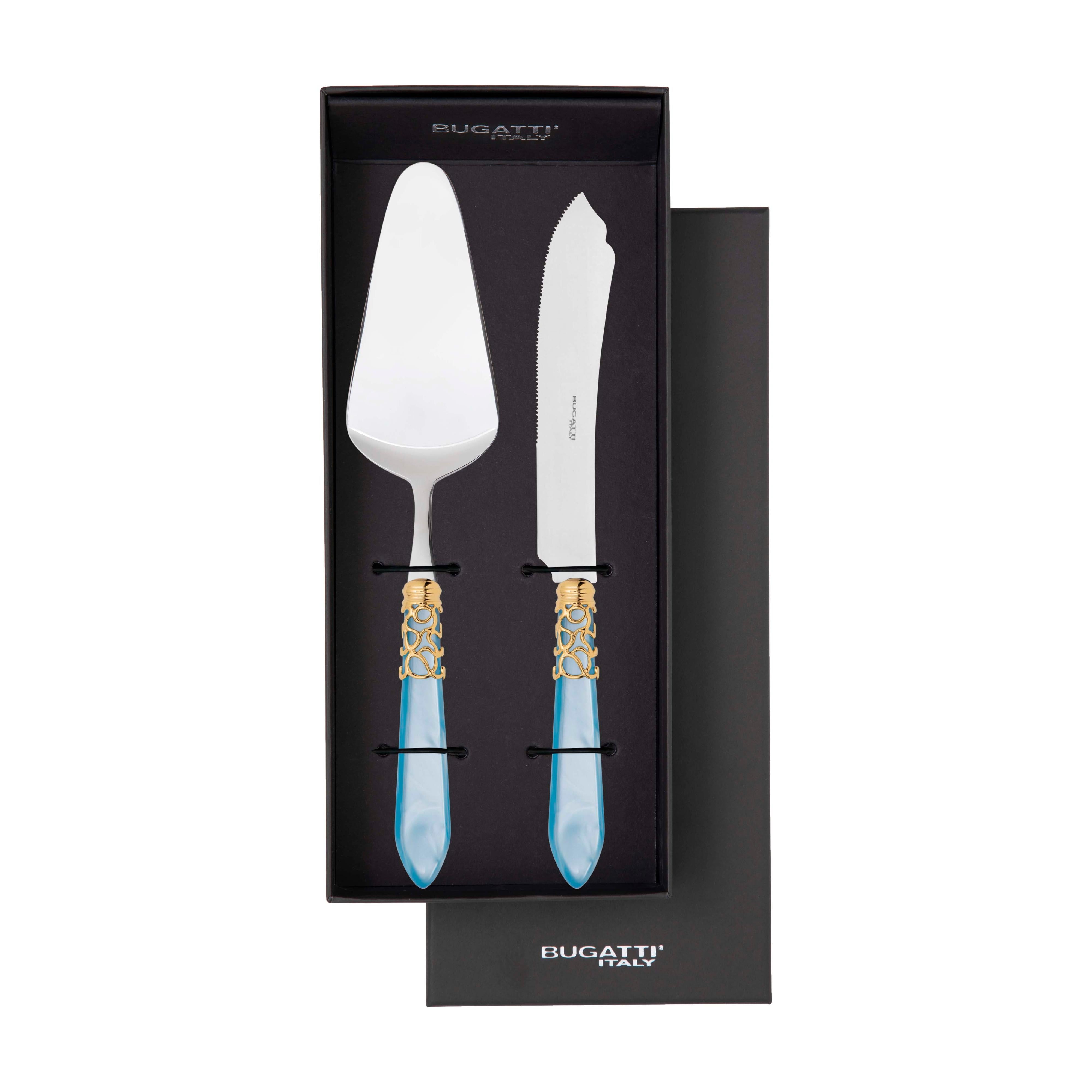 Melodia Gold 2 Piece Cake Serving set - Sky Blue