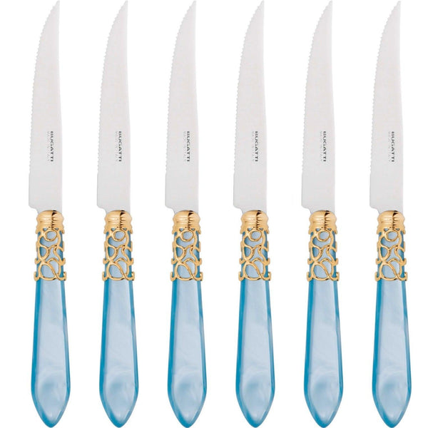 Melodia Gold 6 Piece Steak knife Set - Sky Blue