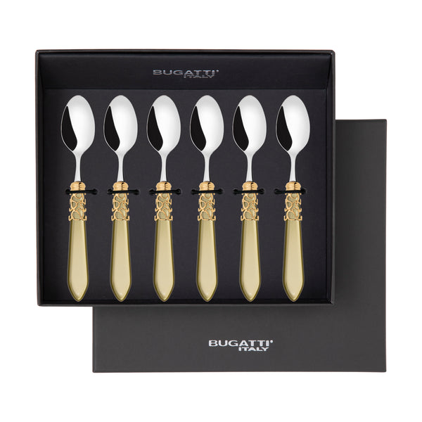 Melodia Gold 6 Piece Moka Spoon Set in gift box chartreuse green