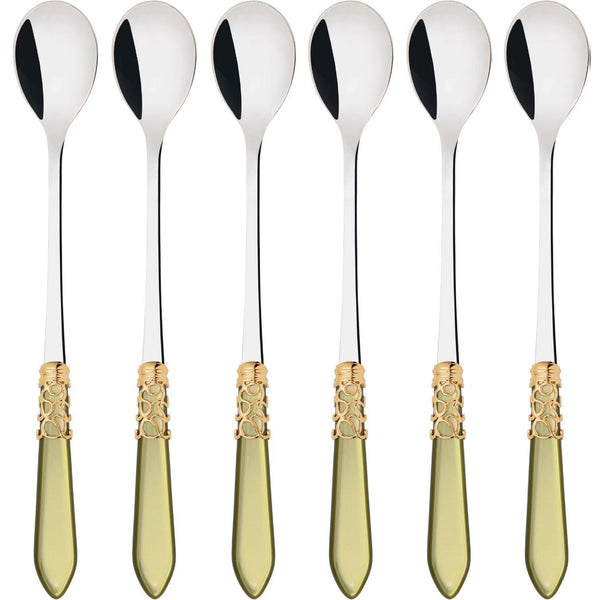 Melodia Gold Ice Tea / Cocktail Spoon Set - Chartreuse Green