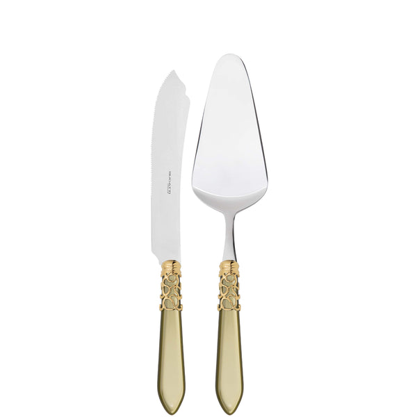 Melodia Gold 2 Piece Cake Serving set - Chartreuse Green