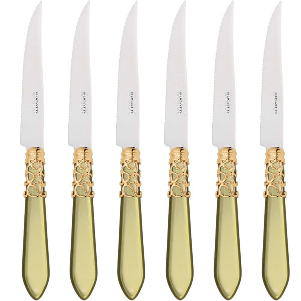 Melodia Gold 6 Piece Steak knife Set - Chartreuse Green