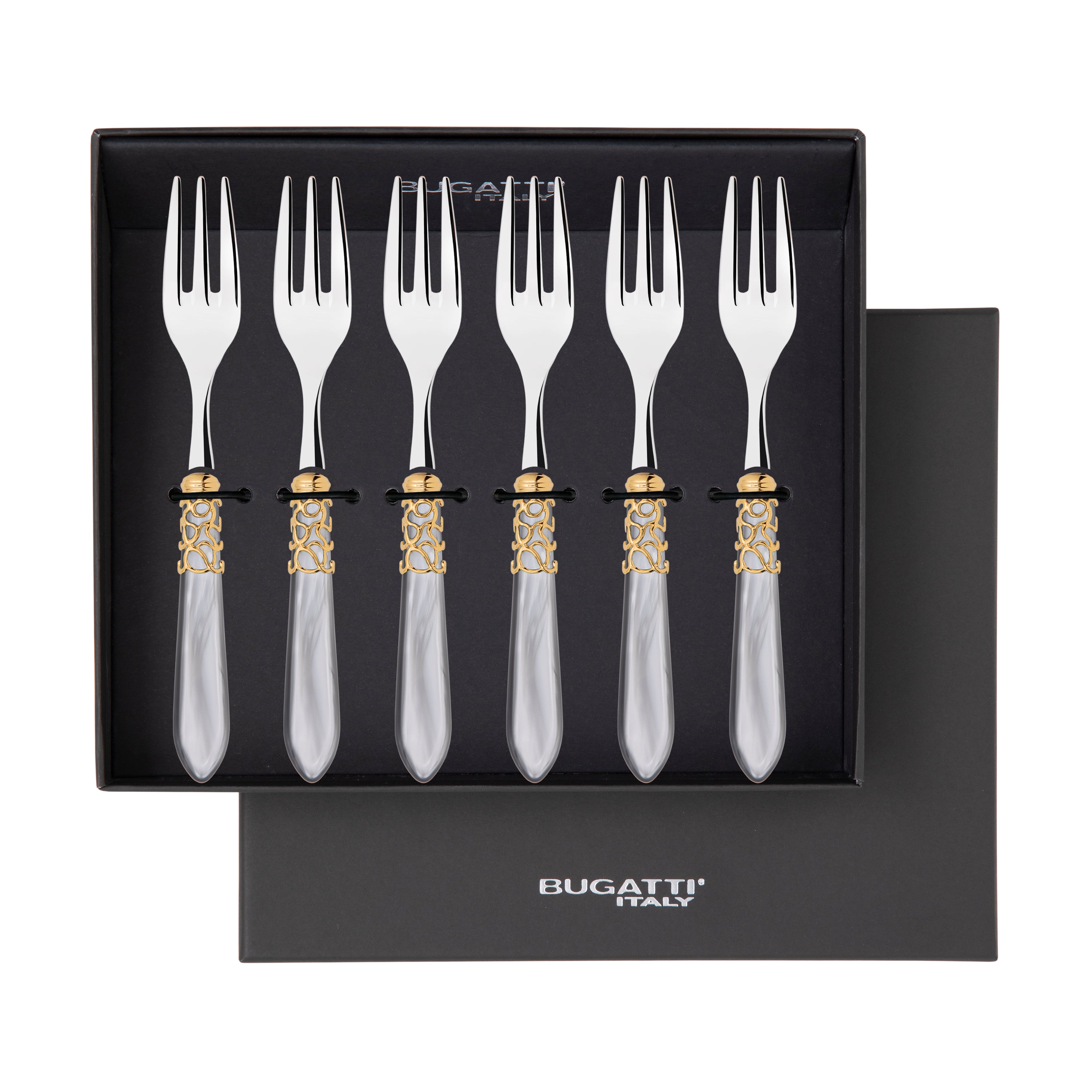 Melodia Gold Cocktail / Cake Fork Set in gift box - gray