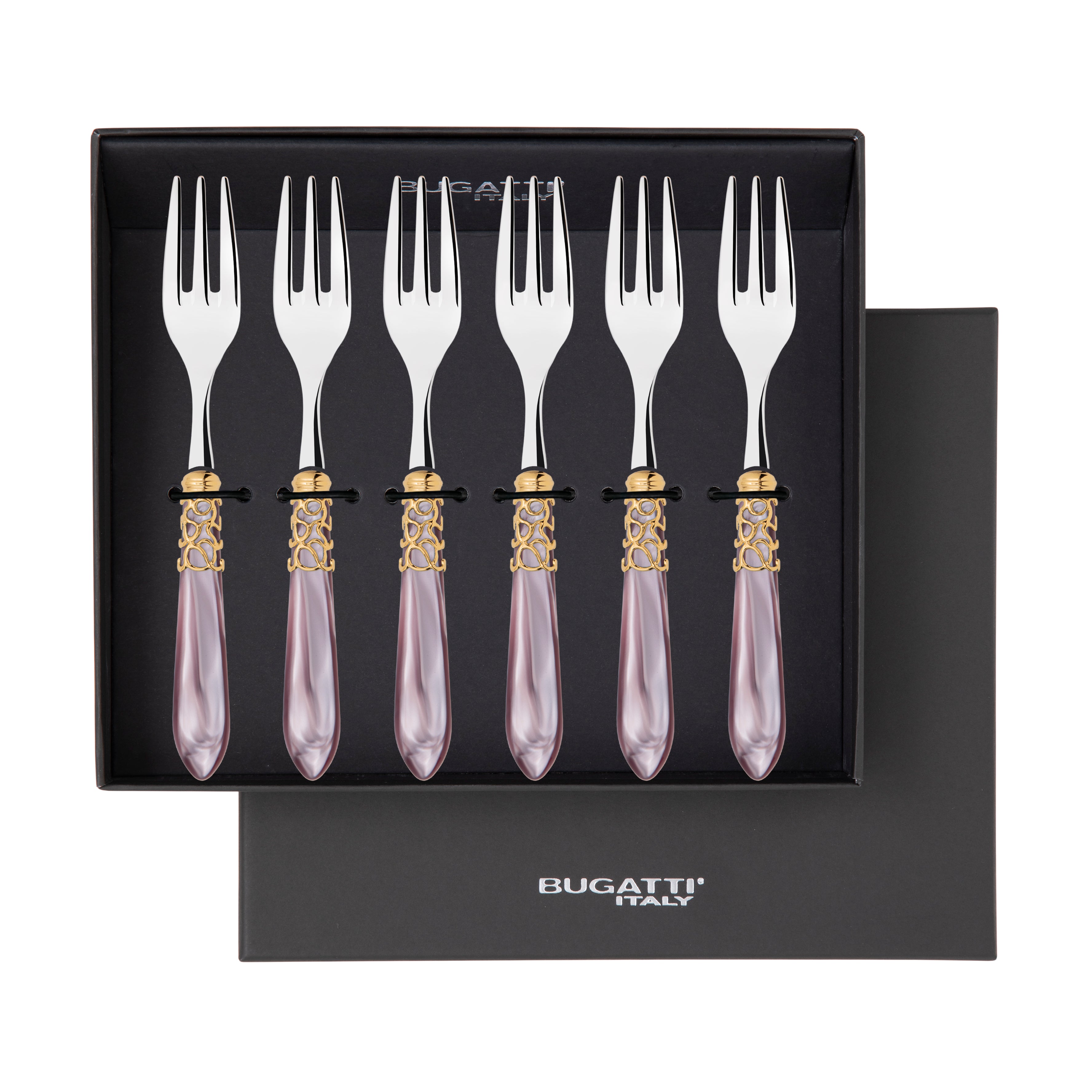 Melodia Gold Cocktail / Cake Fork Set in gift box - lilac