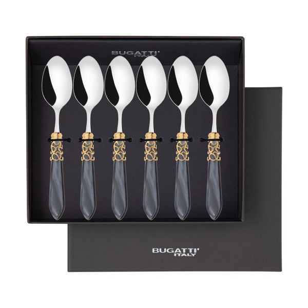 Melodia Gold 6 Piece Coffee Spoon Set in gift box - Charcoal