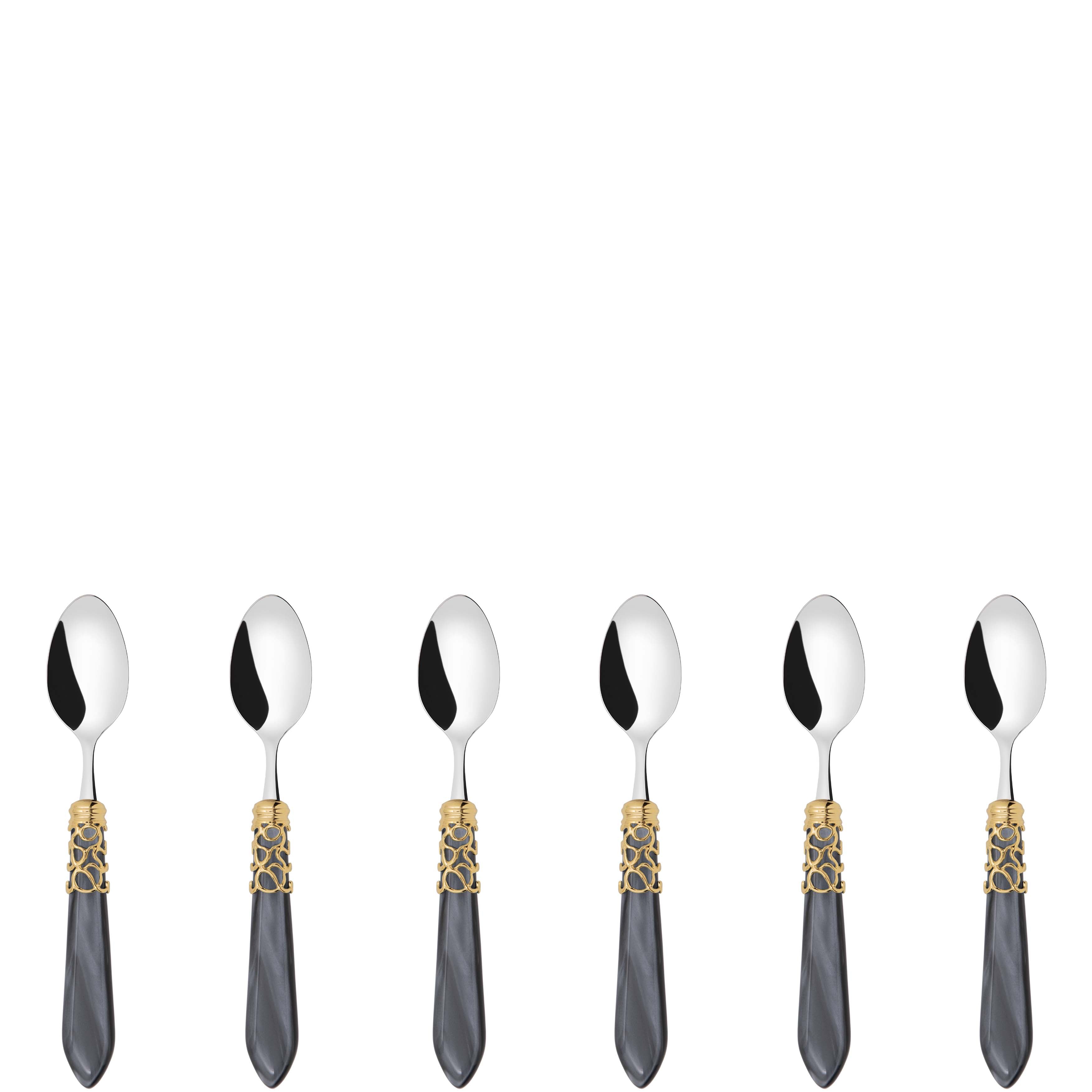 Melodia Gold 6 Piece Moka Spoon Set in gift box charcoal