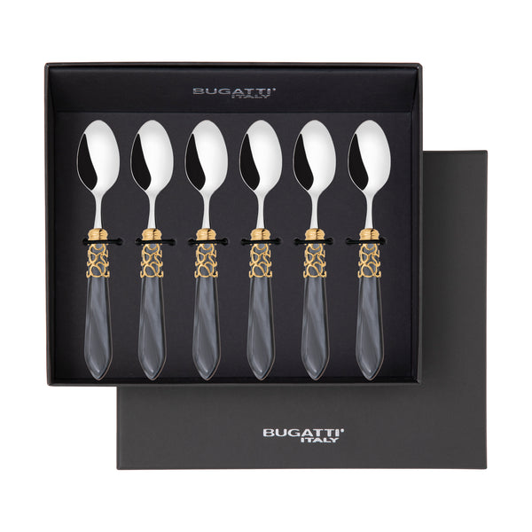 Melodia Gold 6 Piece Moka Spoon Set in gift box charcoal