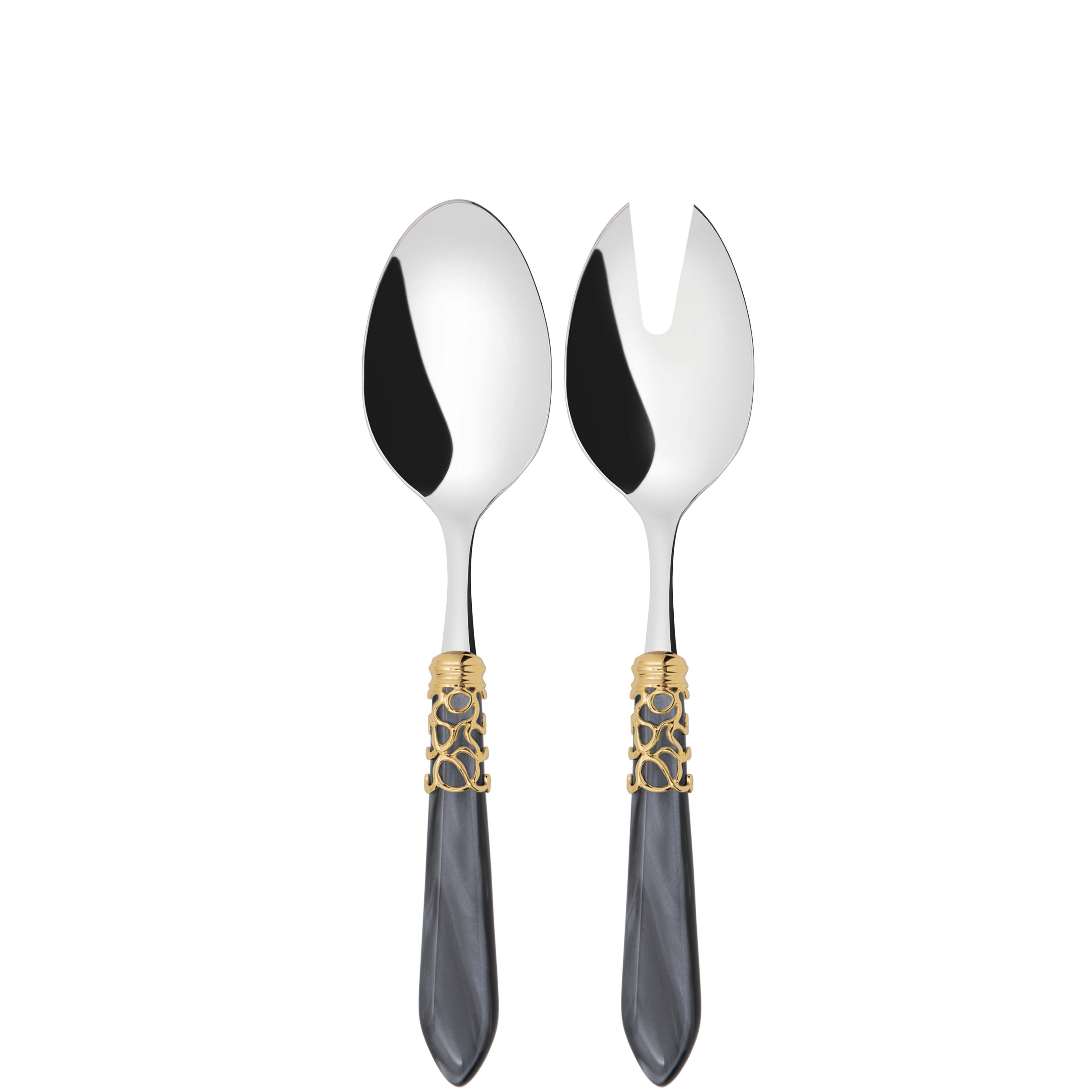 Melodia Gold 2 Piece Salad Servers - Charcoal