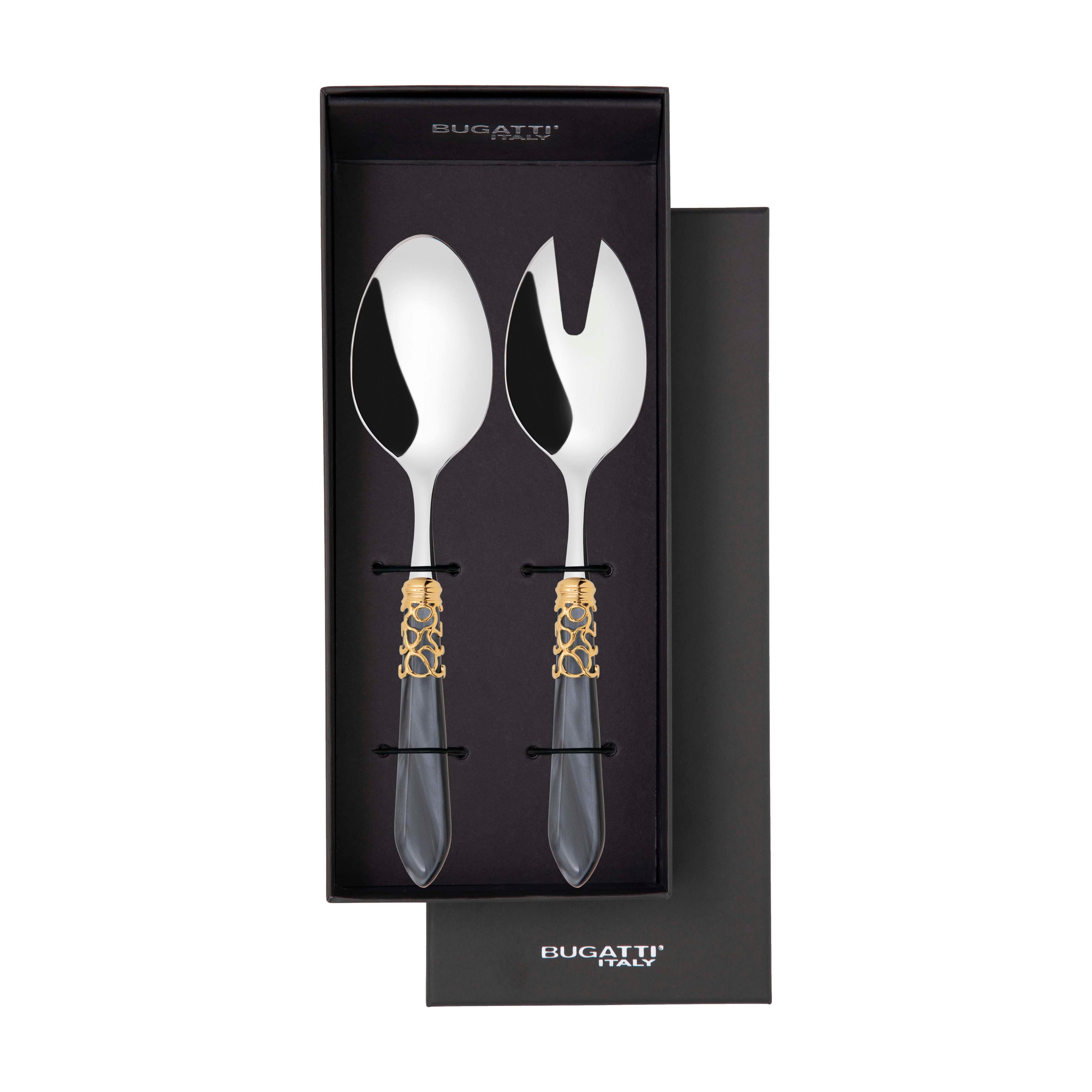 Melodia Gold 2 Piece Salad Servers - Charcoal