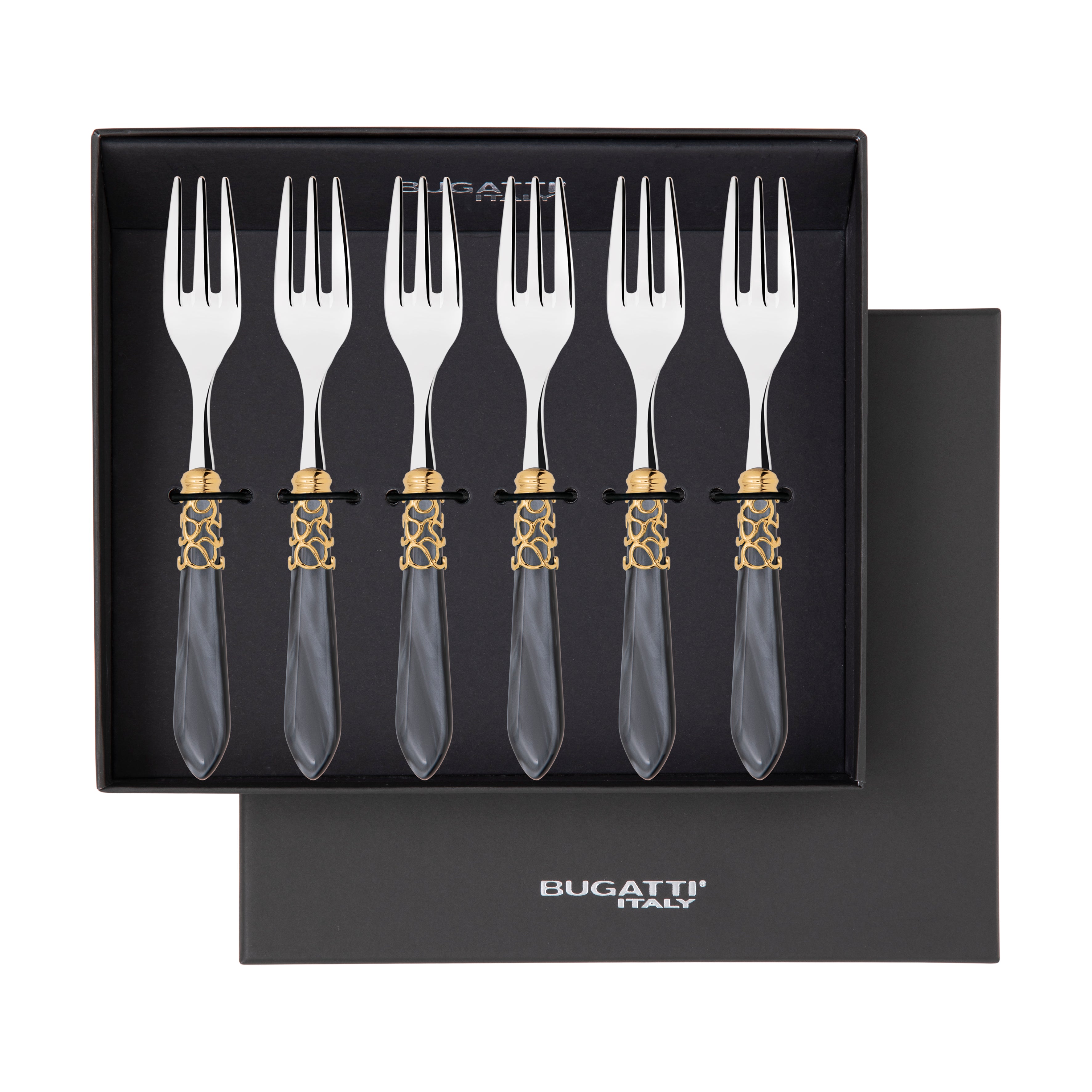Melodia Gold Cocktail / Cake Fork Set in gift box - charcoal