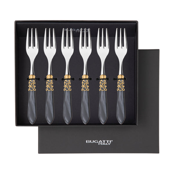 Melodia Gold Cocktail / Cake Fork Set in gift box - Charcoal