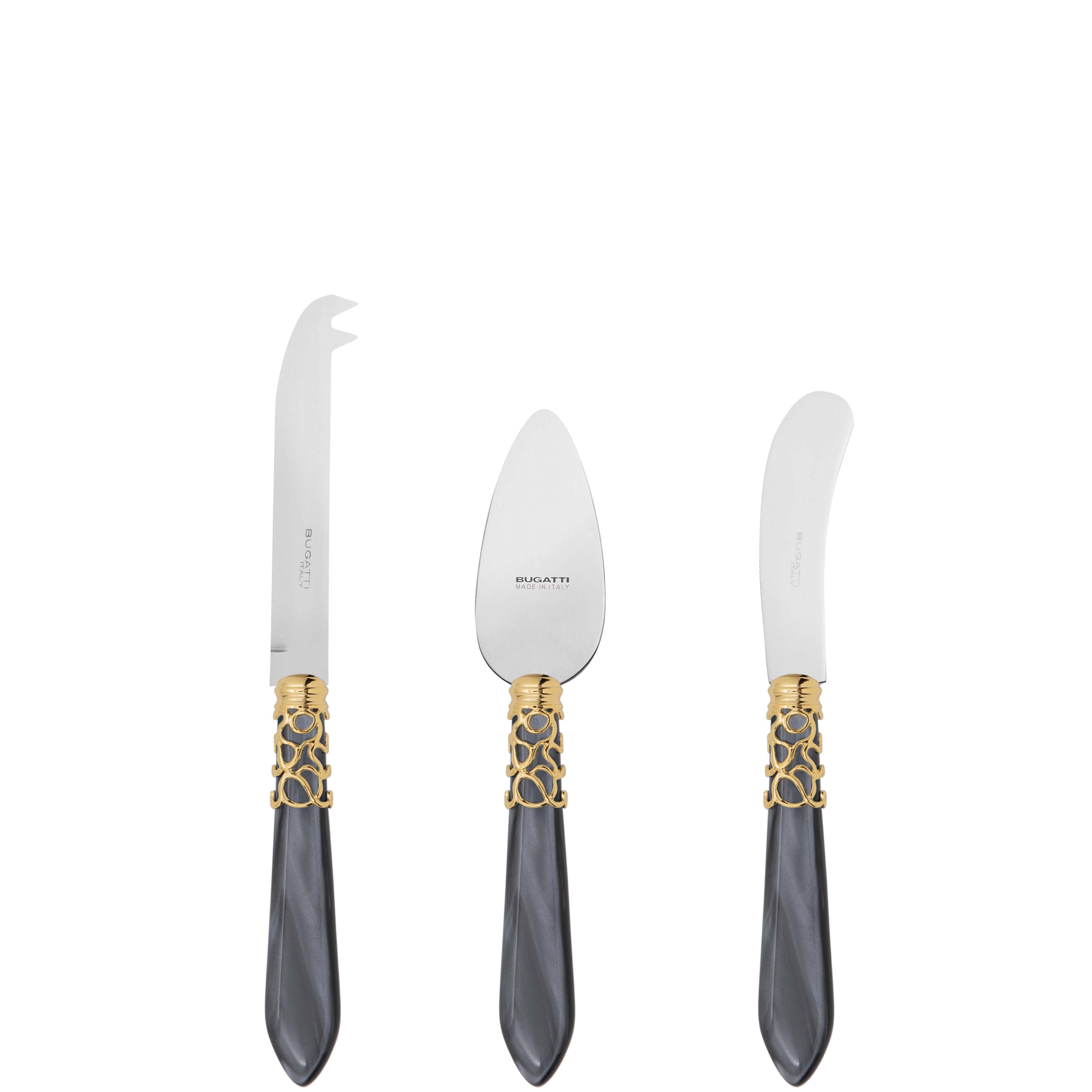 Melodia Gold 3 Piece Cheese Knife Set - charcoal