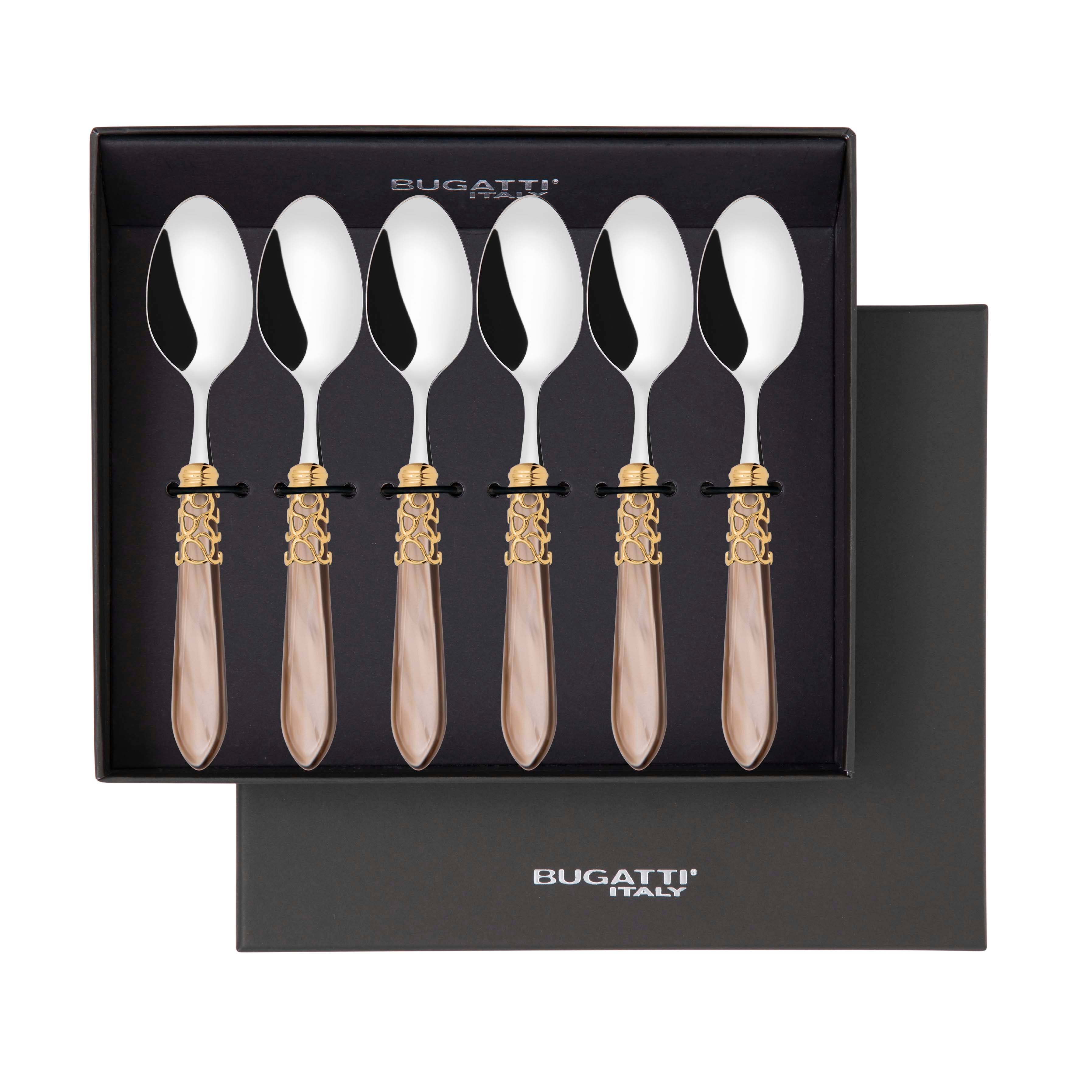 Melodia Gold 6 Piece Coffee Spoon Set in gift box - taupe