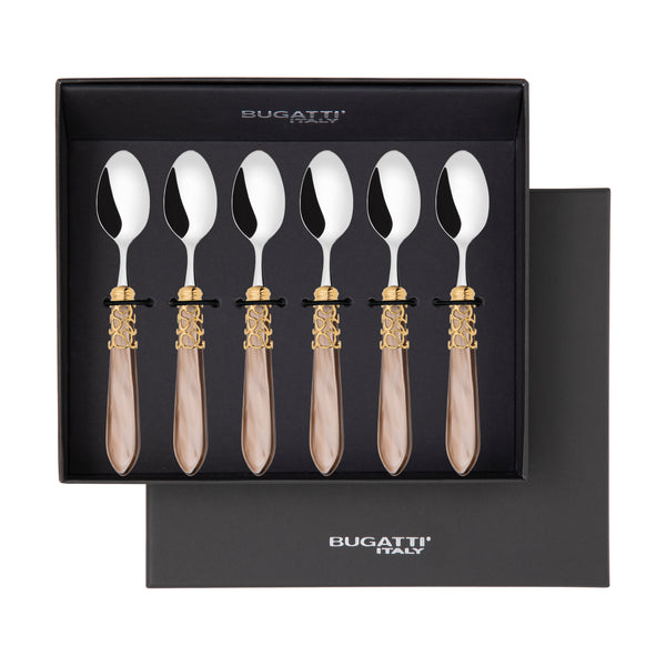 Melodia Gold 6 Piece Moka Spoon Set in gift box taupe