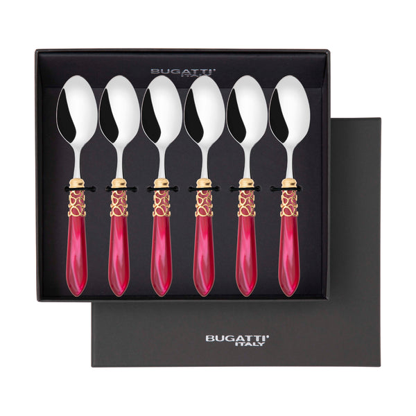 Melodia Gold 6 Piece Coffee Spoon Set in gift box - Raspberry