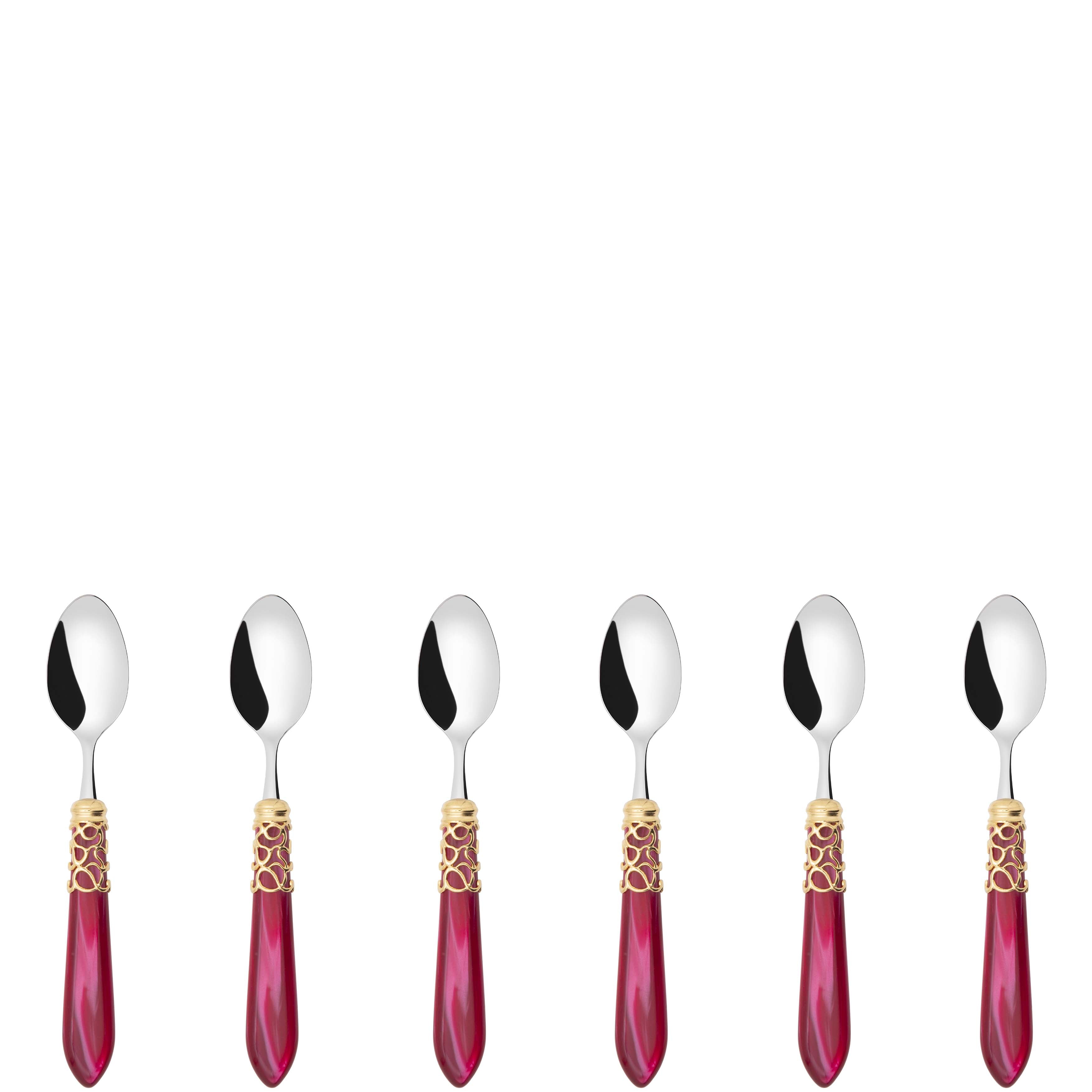 Melodia Gold 6 Piece Moka Spoon Set in gift box raspberry