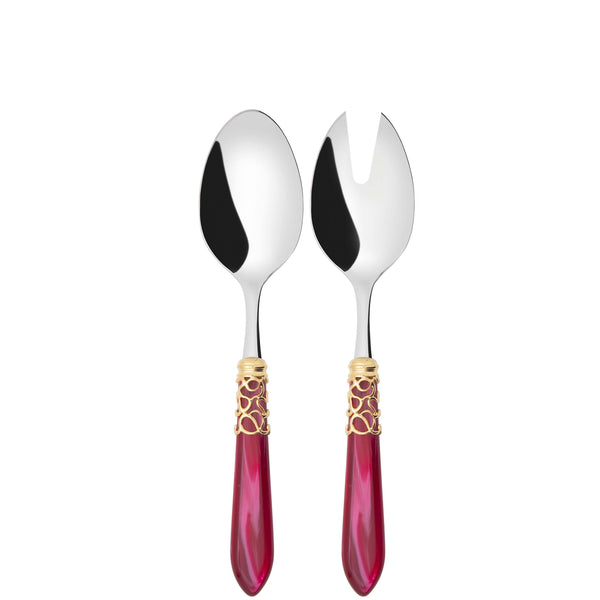 Melodia Gold 2 Piece Salad Servers - Raspberry