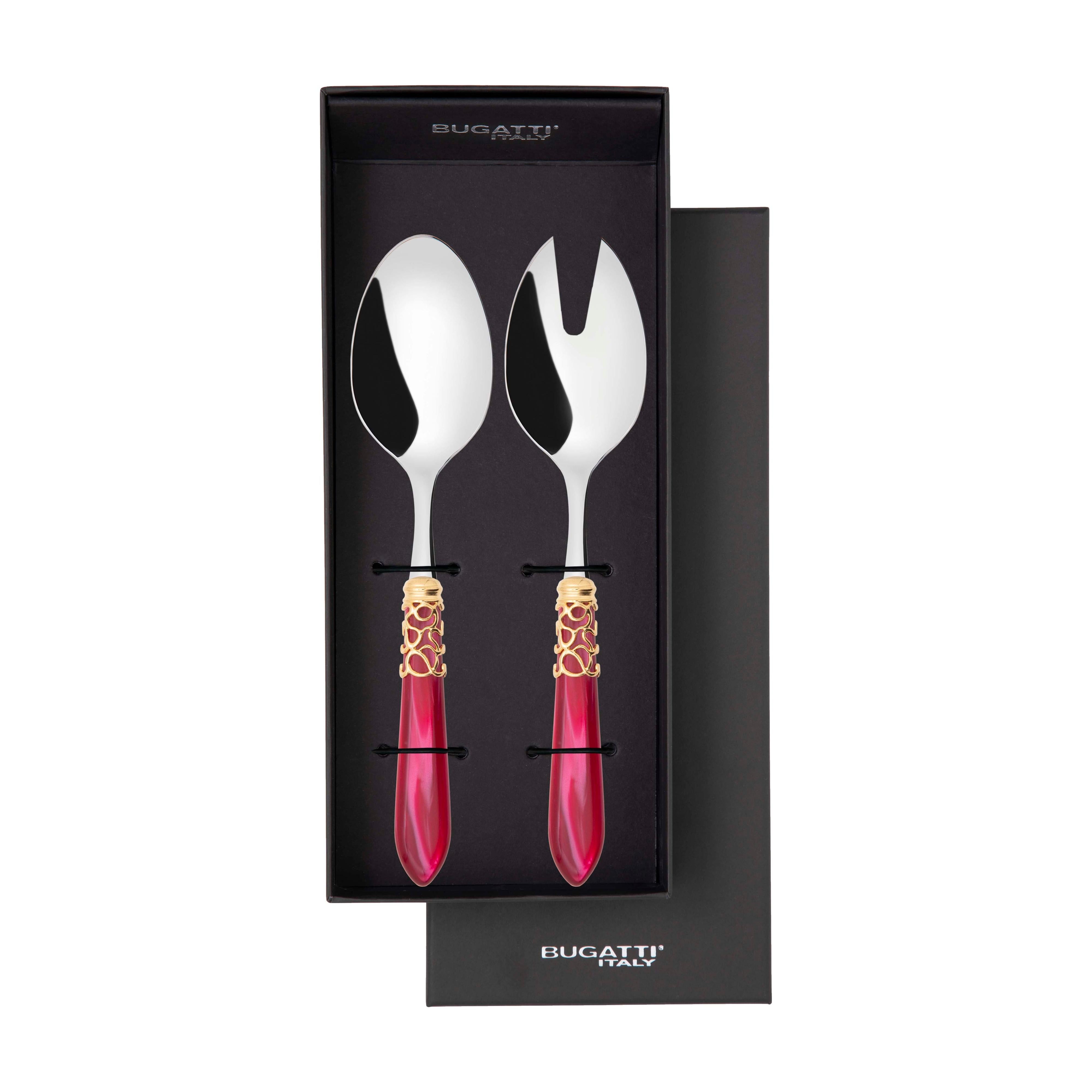 Melodia Gold 2 Piece Salad Servers - Raspberry