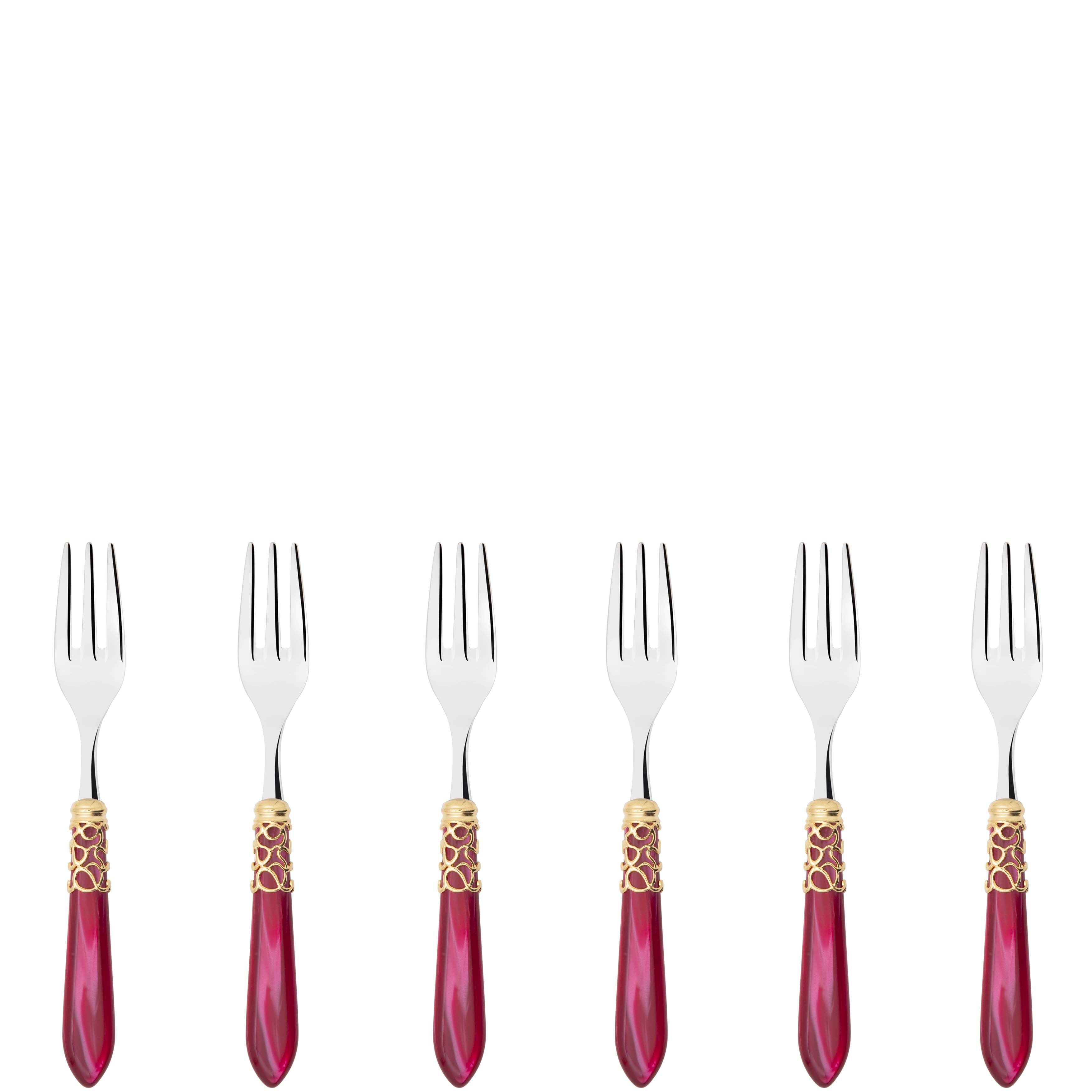 Melodia Gold Cocktail / Cake Fork Set in gift box - raspberry