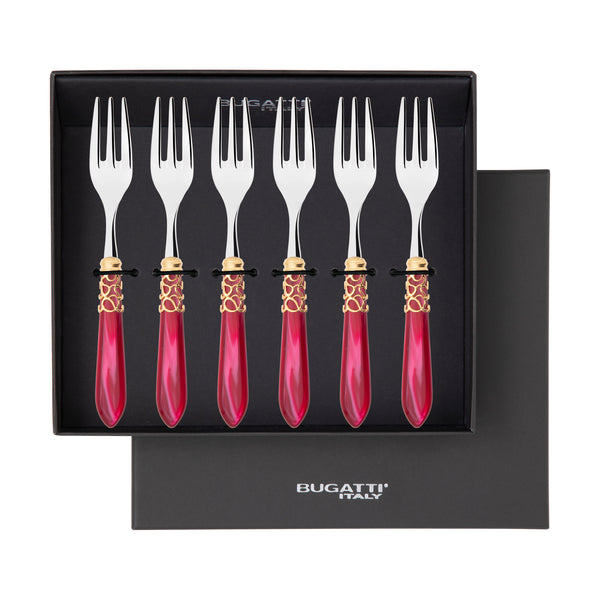Melodia Gold Cocktail / Cake Fork Set in gift box - Raspberry