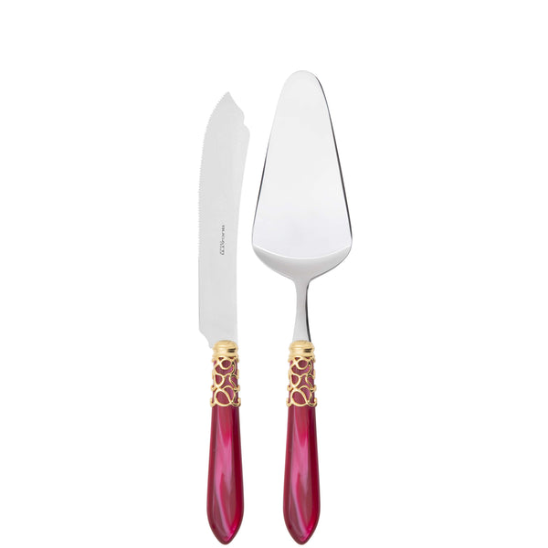 Melodia Gold 2 Piece Cake Serving set - Raspberry