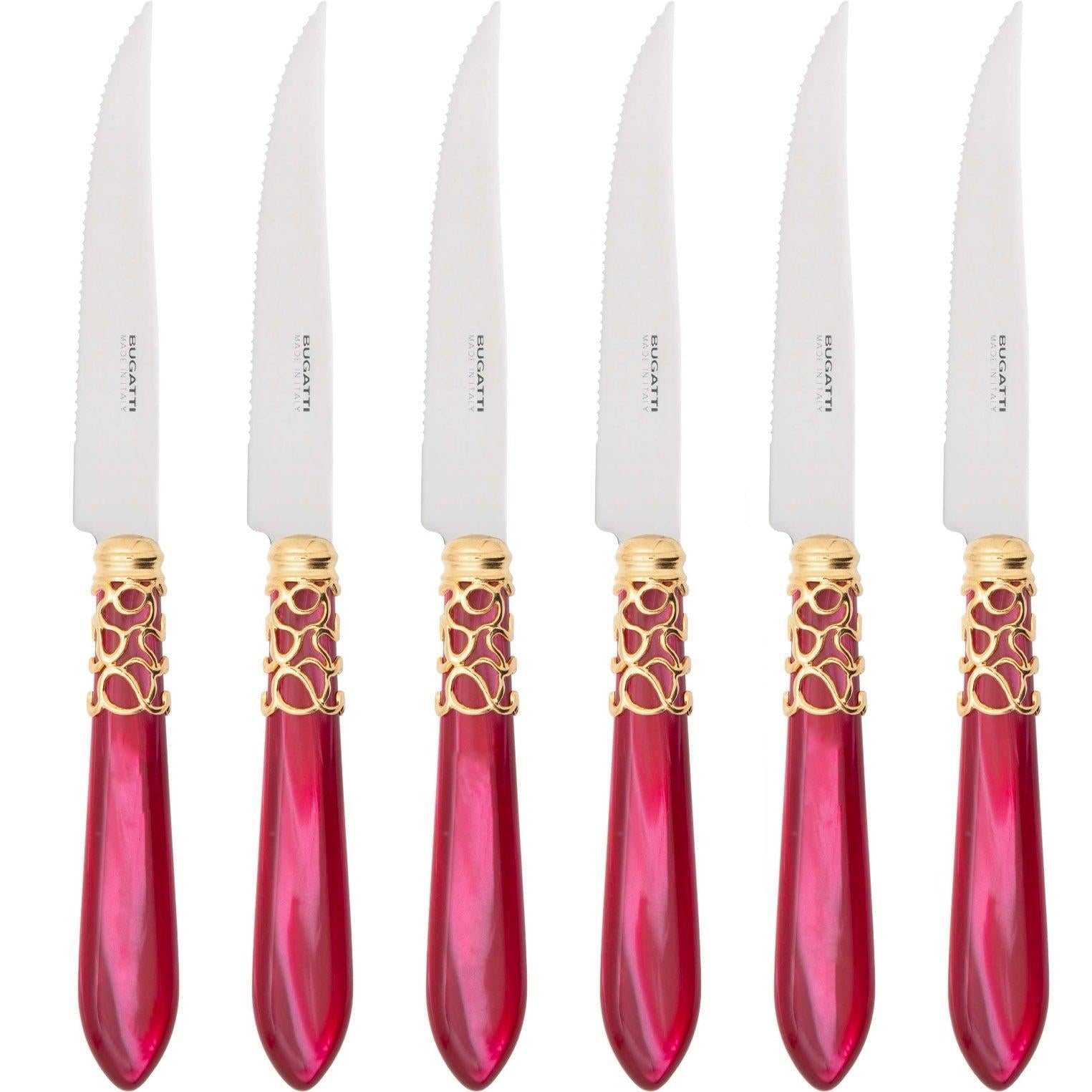 Melodia Gold 6 Piece Steak knife Set - Raspberry