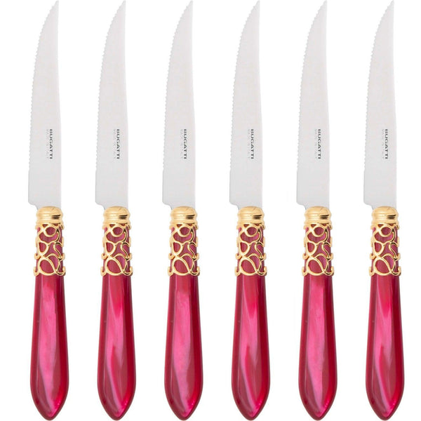 Melodia Gold 6 Piece Steak knife Set - Raspberry