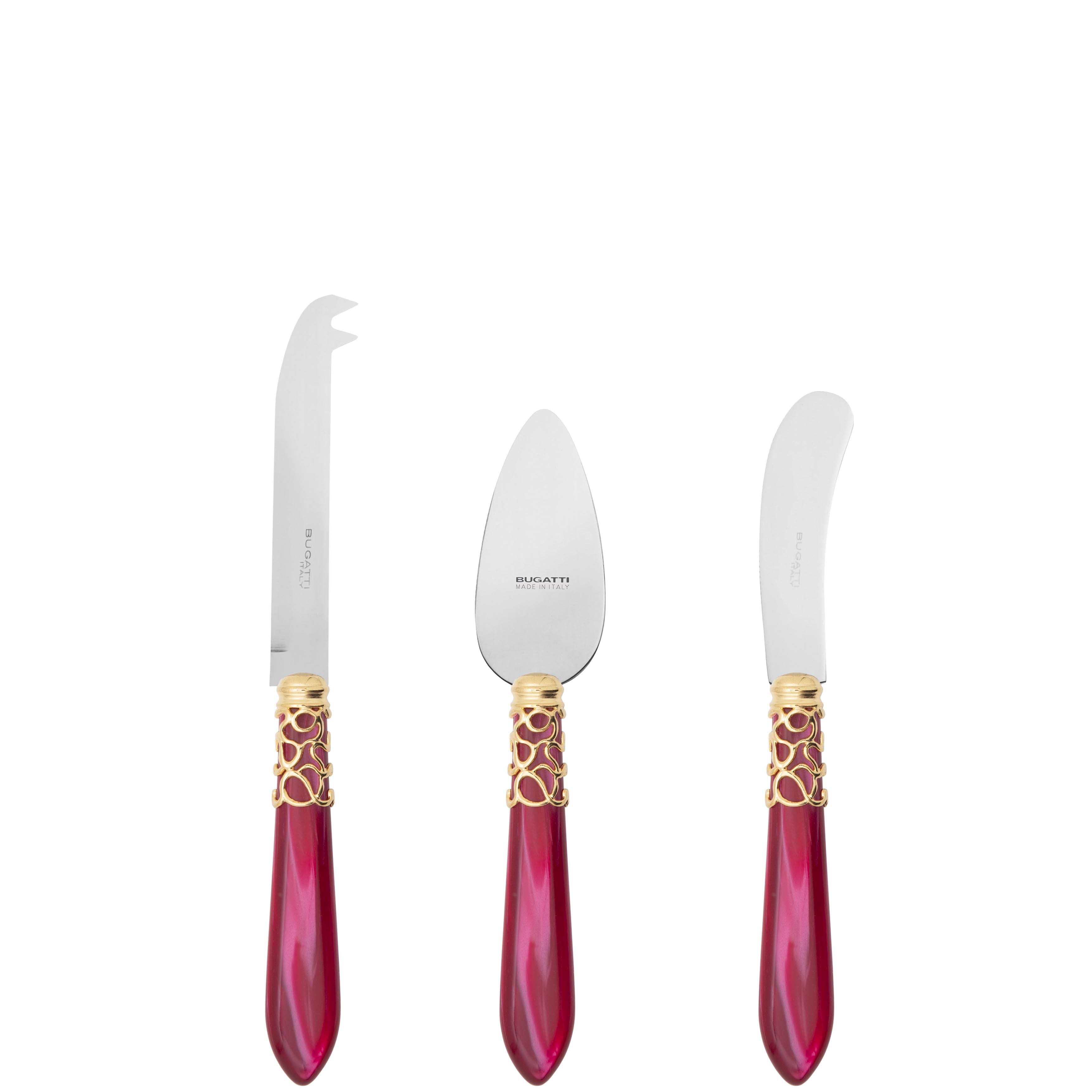 Melodia Gold 3 Piece Cheese Knife Set - raspberry