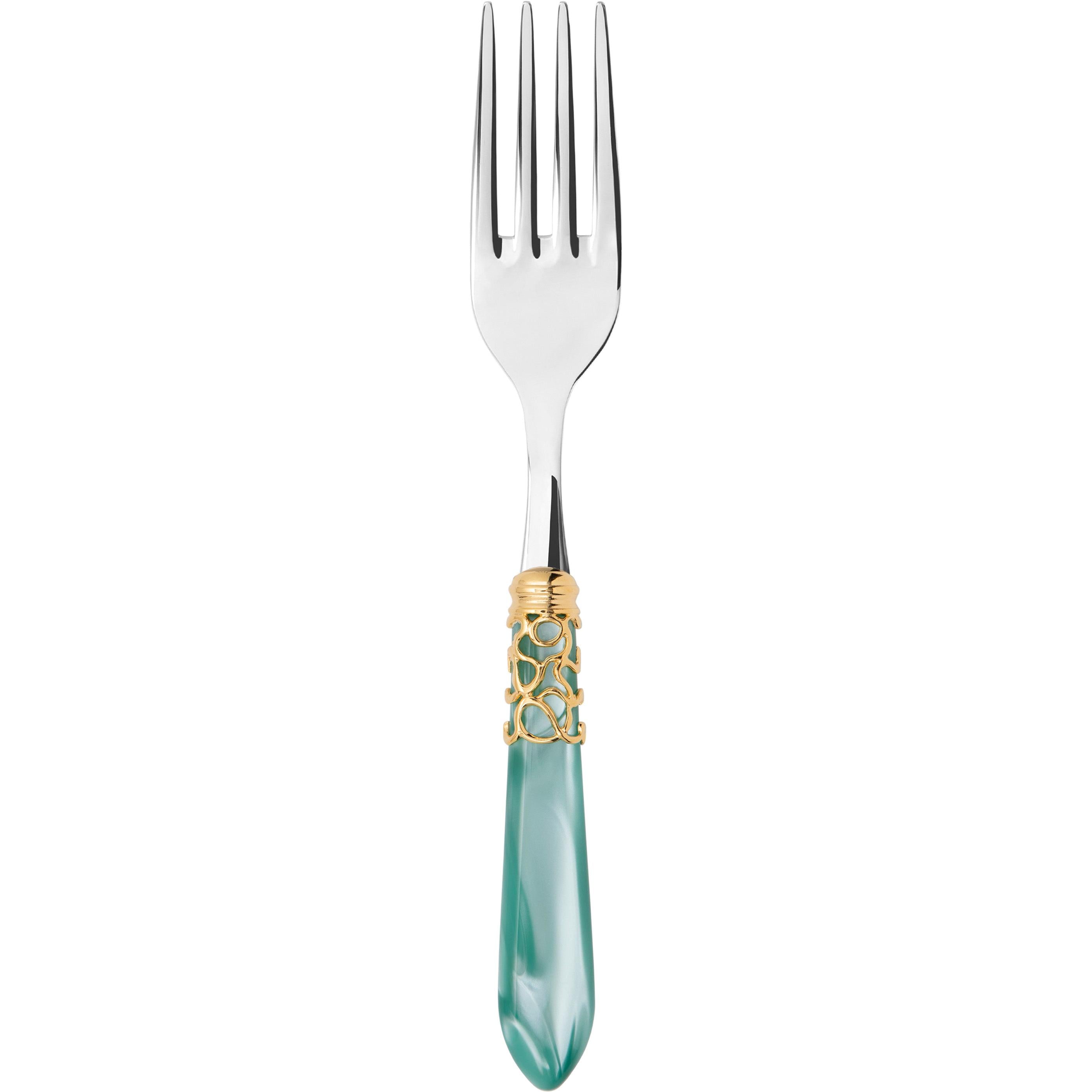 Melodia Gold Serving Fork - aqua