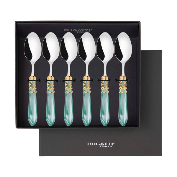Melodia Gold 6 Piece Coffee Spoon Set in gift box - Aqua