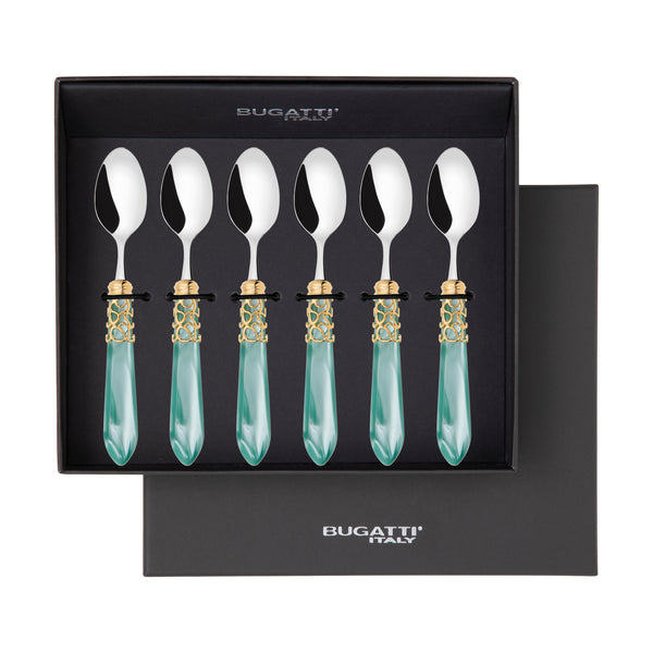 Melodia Gold 6 Piece Moka Spoon Set in gift box aqua