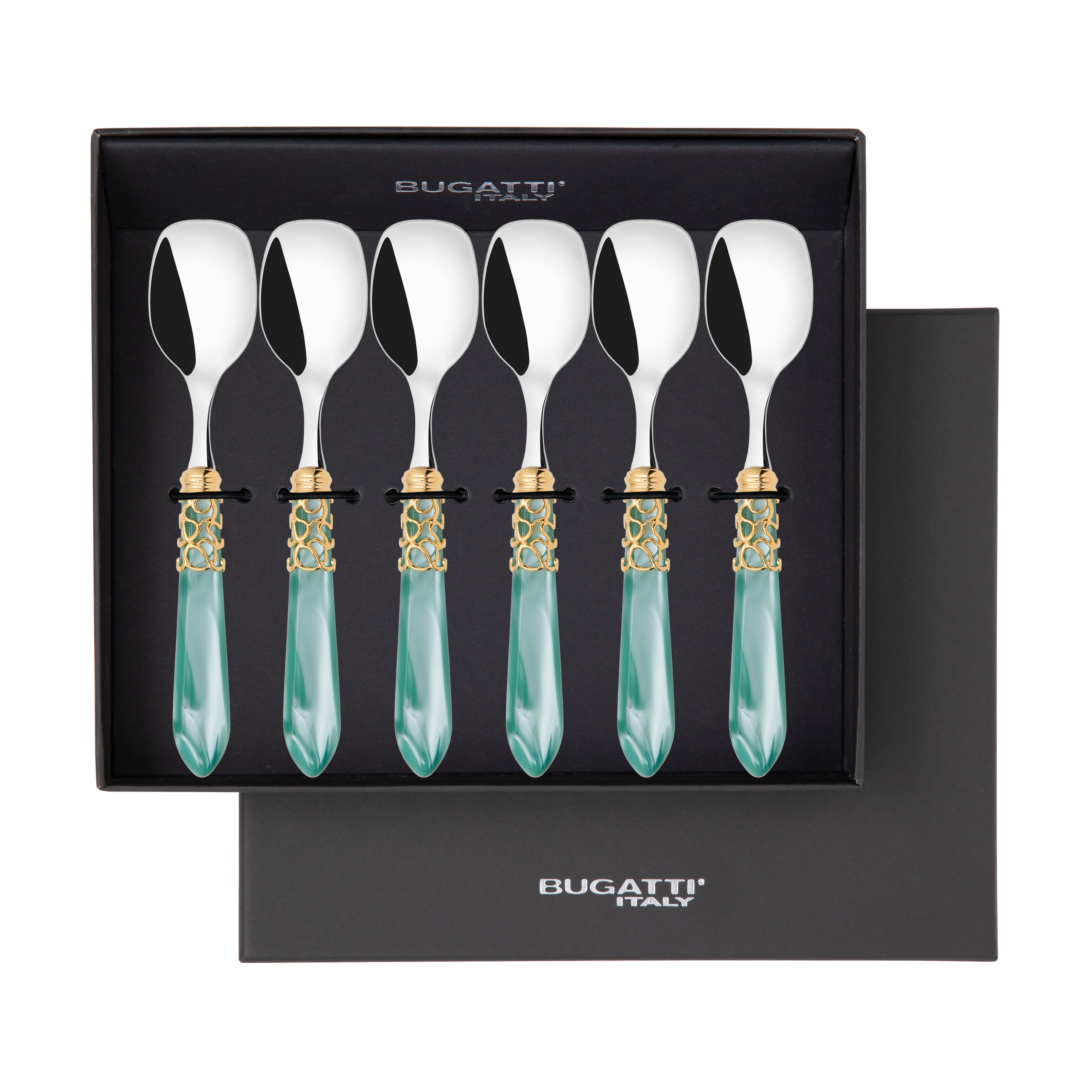 Melodia Gold Ice Cream Spoons Set in gift box - aqua