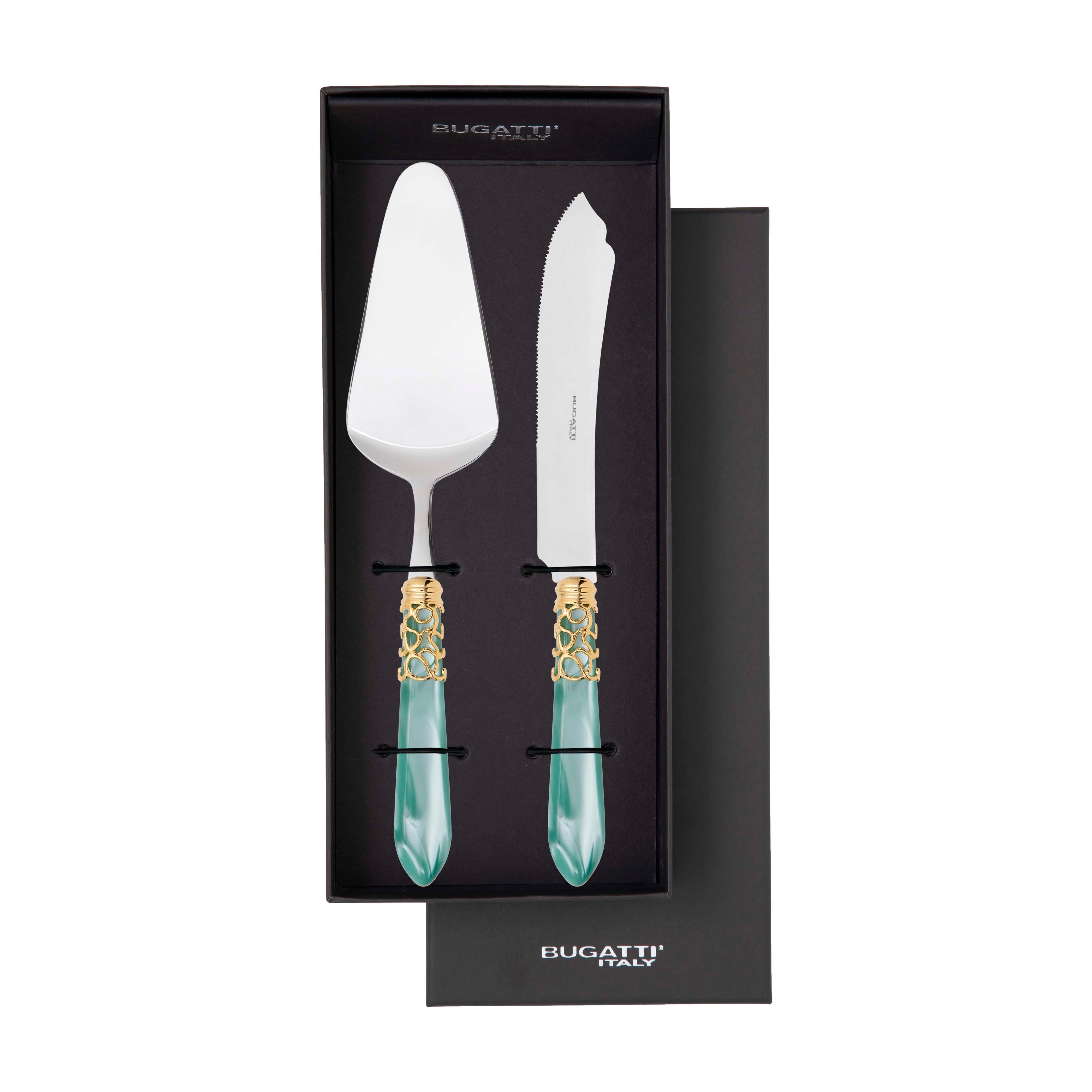 Melodia Gold 2 Piece Cake Serving set - Aqua