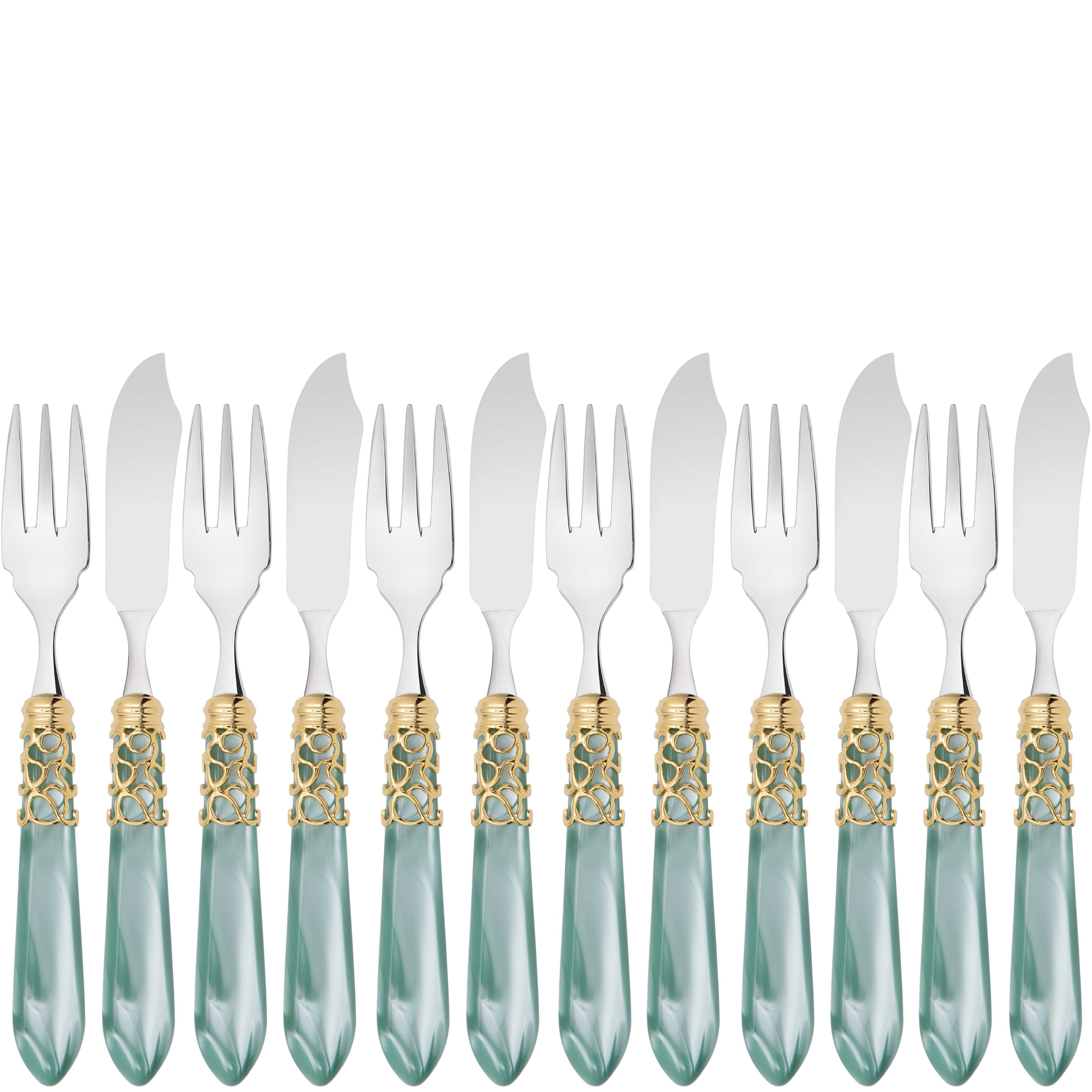 Melodia Gold 12 Piece Fish Set - aqua