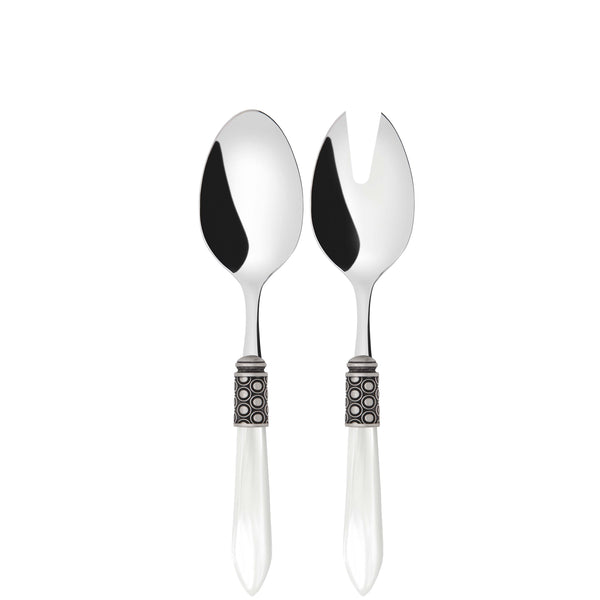 Optical Antique 2 Piece Salad Servers - White