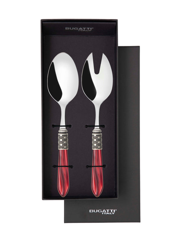 Optical Antique 2 Piece Salad Servers - Burgundy