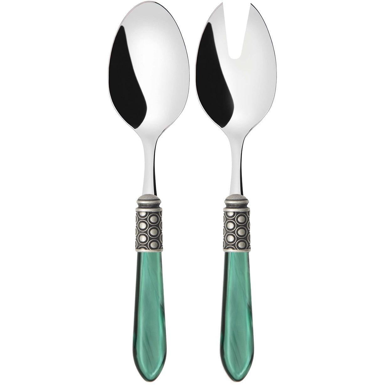 Optical Antique 2 Piece Salad Servers - Emerald Green
