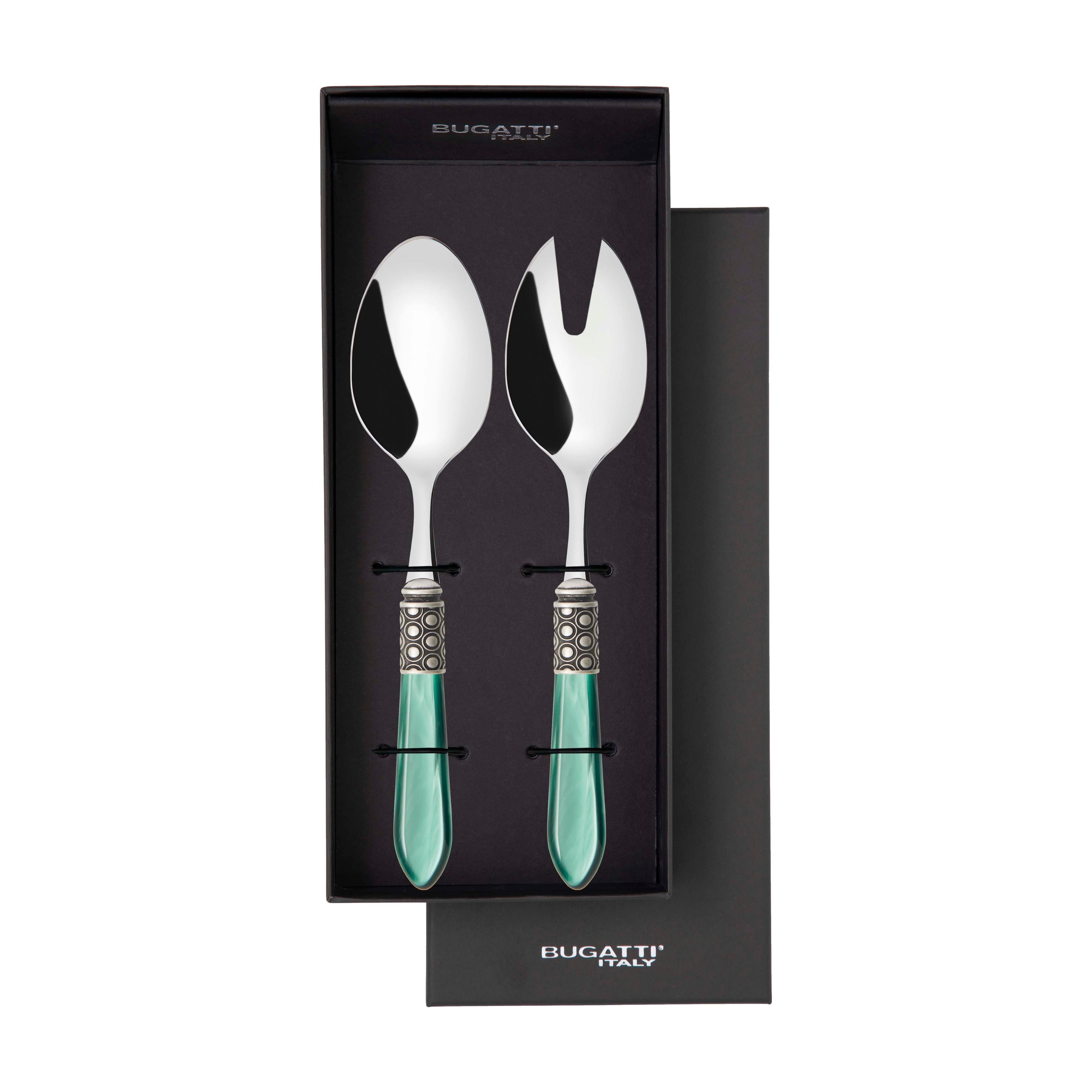 Optical Antique 2 Piece Salad Servers - Emerald Green