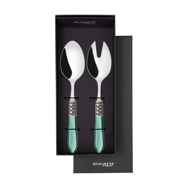 Optical Antique 2 Piece Salad Servers - Emerald Green
