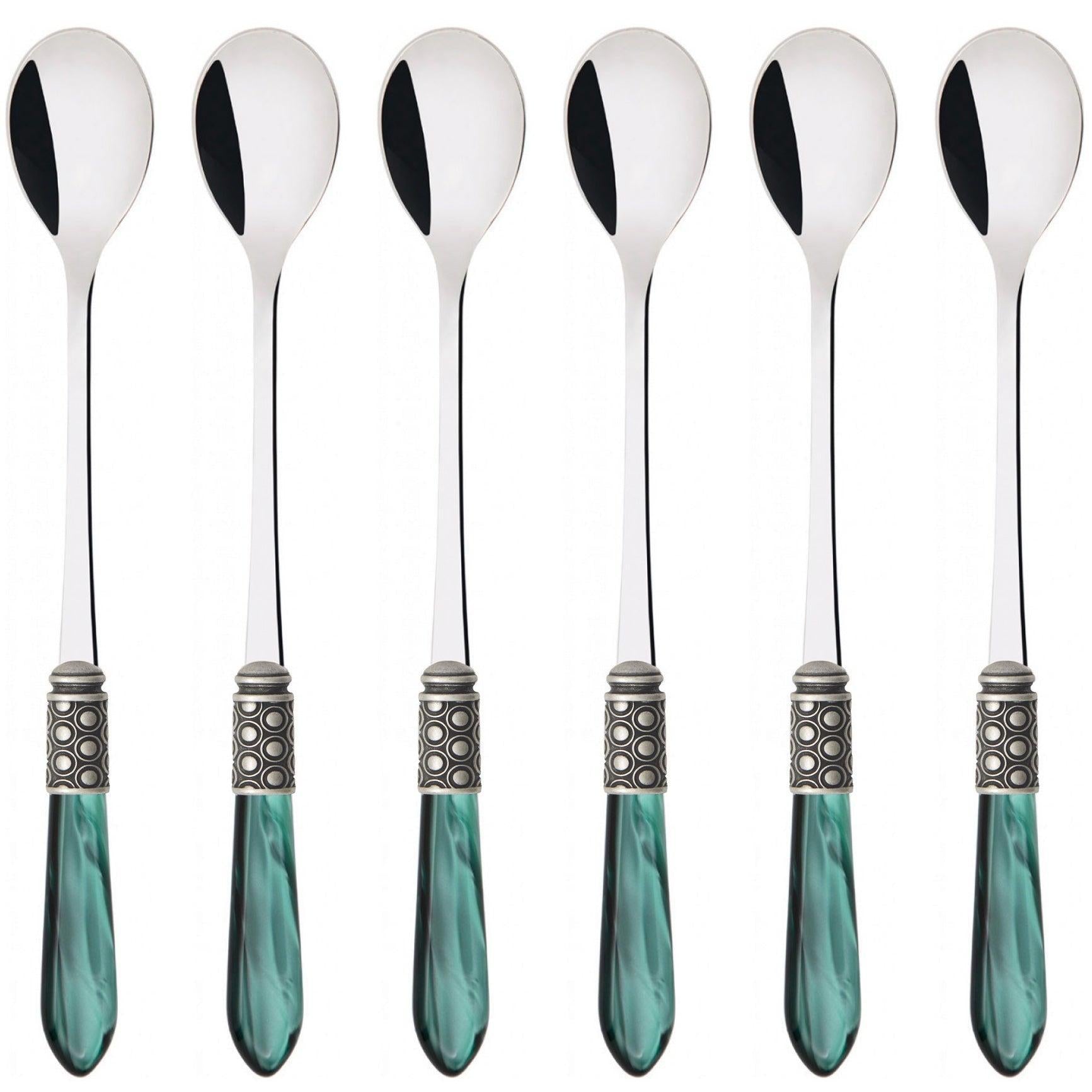Optical Antique Ice Tea / Cocktail Spoon Set - Emerald Green