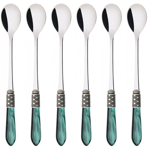 Optical Antique Ice Tea / Cocktail Spoon Set - Emerald Green