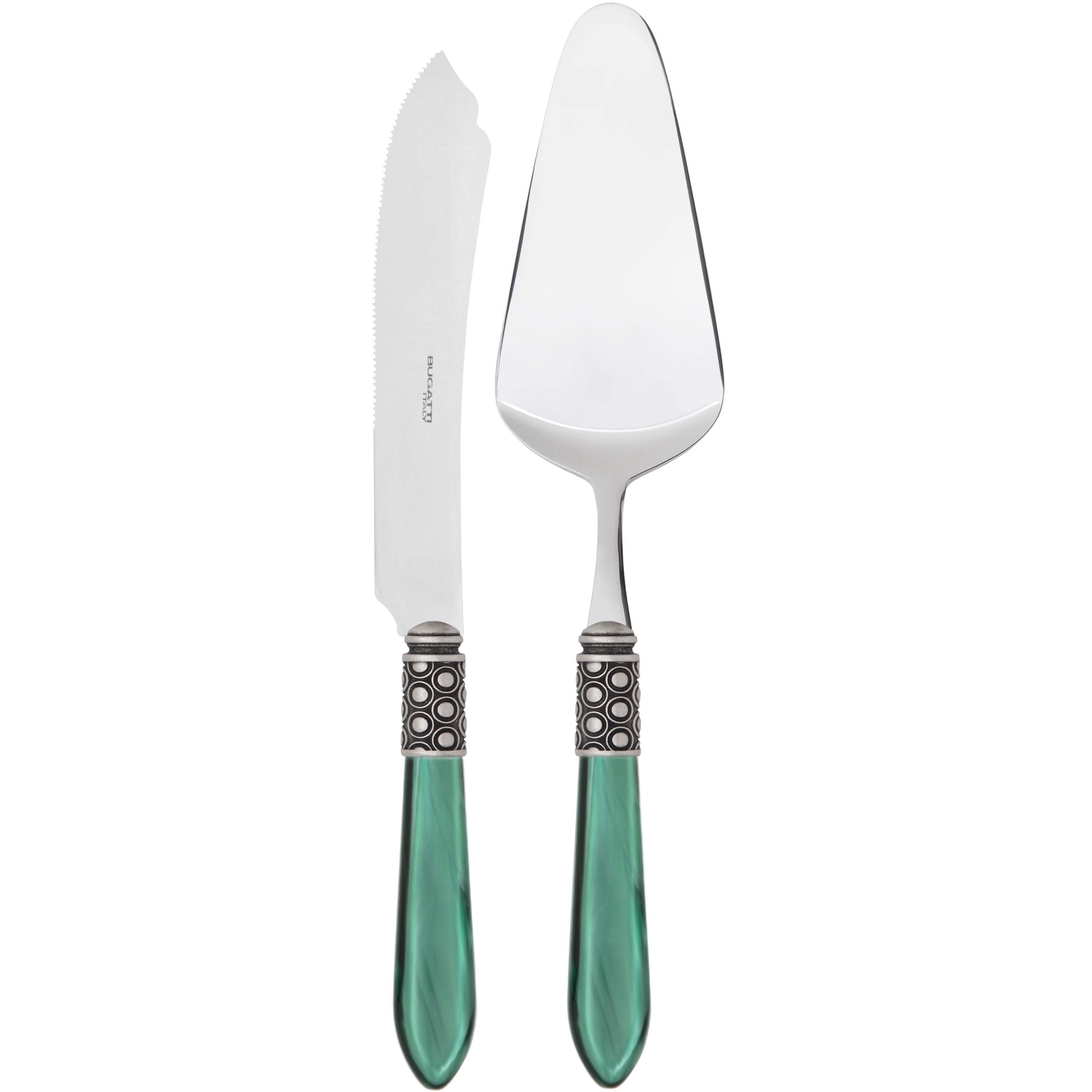 Optical Antique 2 Piece Cake Serving set - Emerald Green