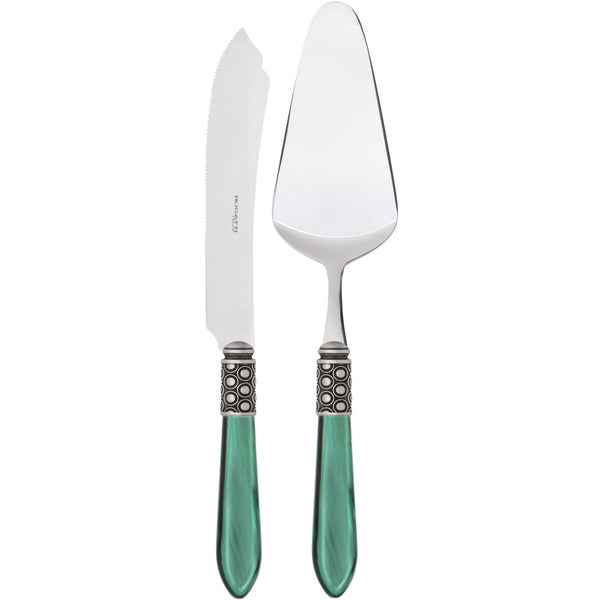 Optical Antique 2 Piece Cake Serving set - Emerald Green