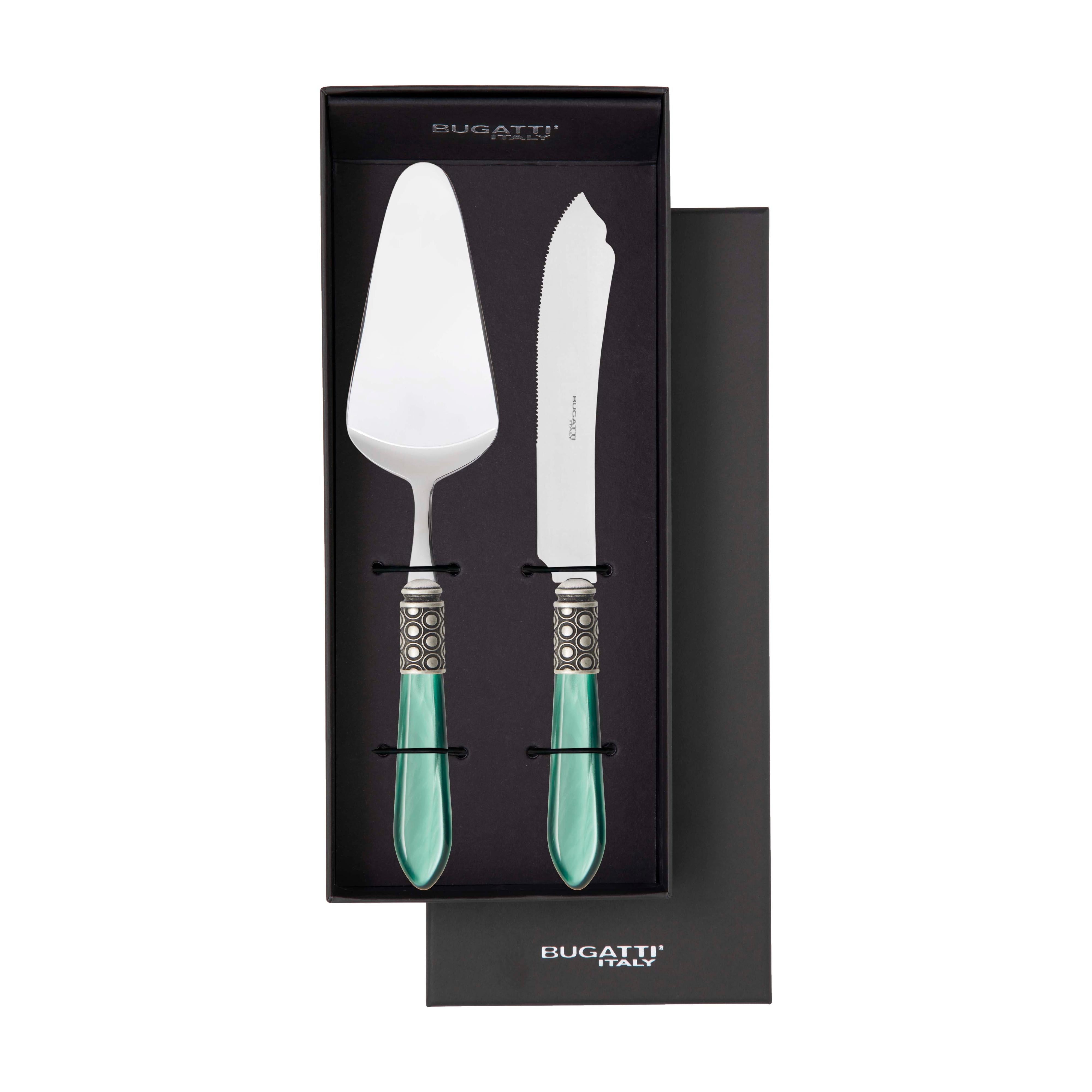 Optical Antique 2 Piece Cake Serving set - Emerald Green