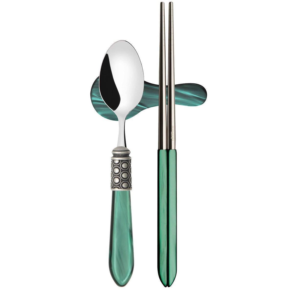 Optical Antique Chopsticks set for 2 - Emerald Green