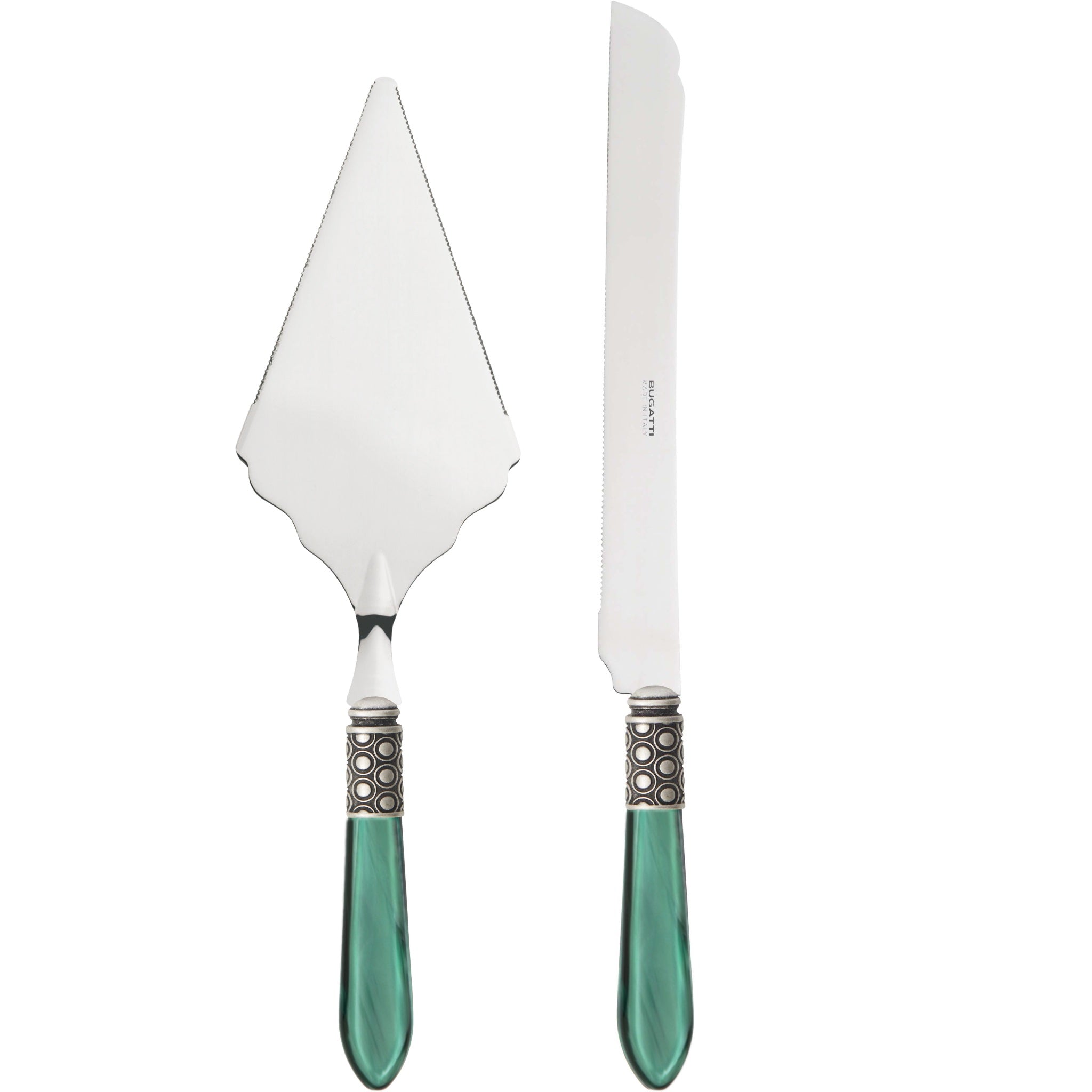 Optical Antique 2 Piece Large Cake Serving Set serrated - Emerald Green