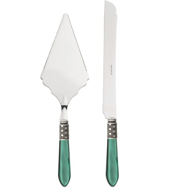 Optical Antique 2 Piece Large Cake Serving Set serrated - Emerald Green