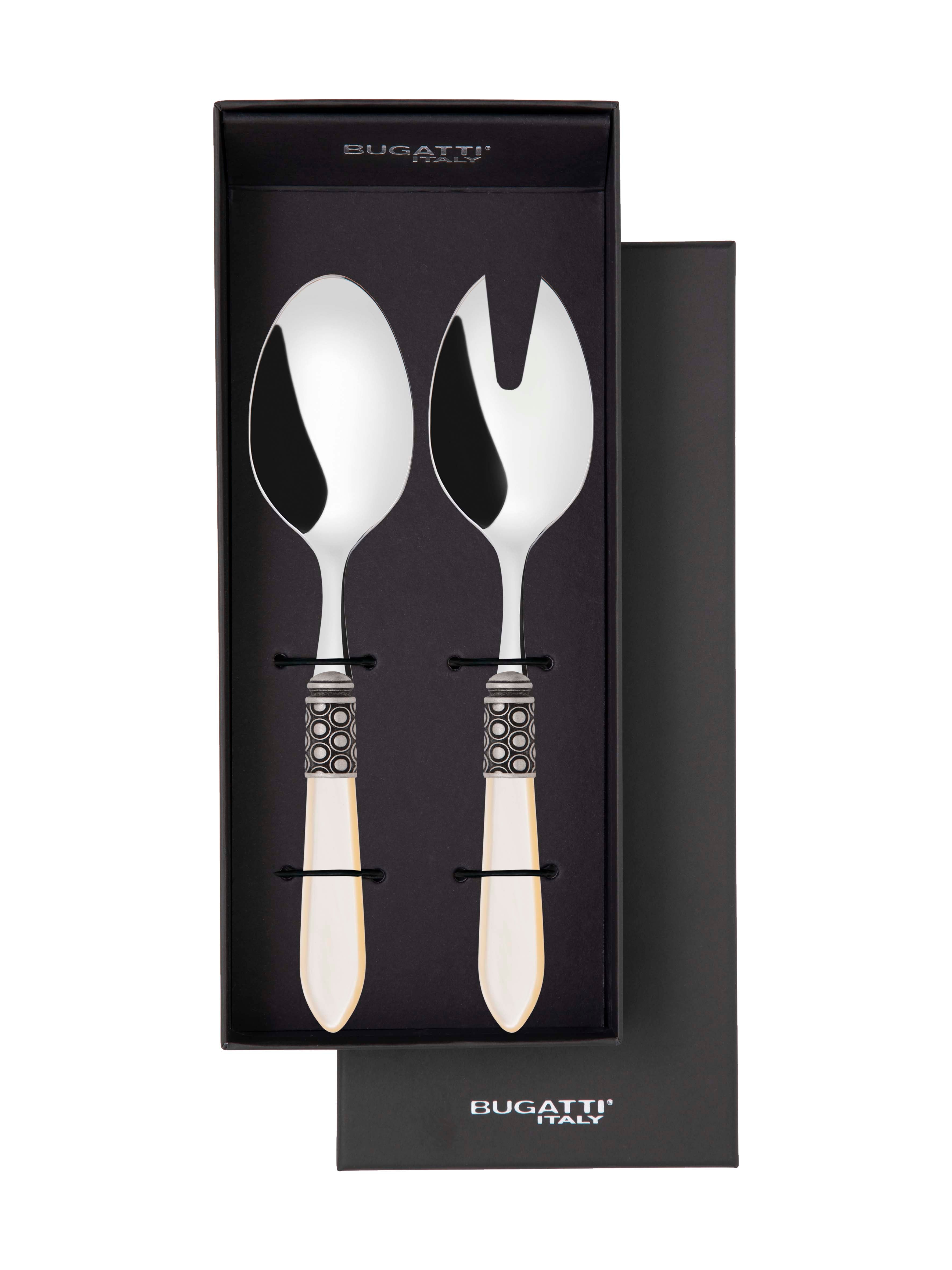 Optical Antique 2 Piece Salad Servers - Ivory